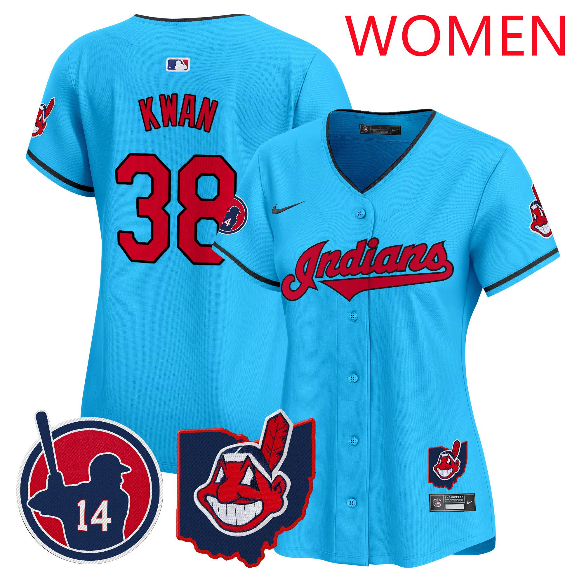 Women Cleveland Indians 38 Kwan Light Blue Nike 2025 Patch Vapor Premier Limited MLB Jersey